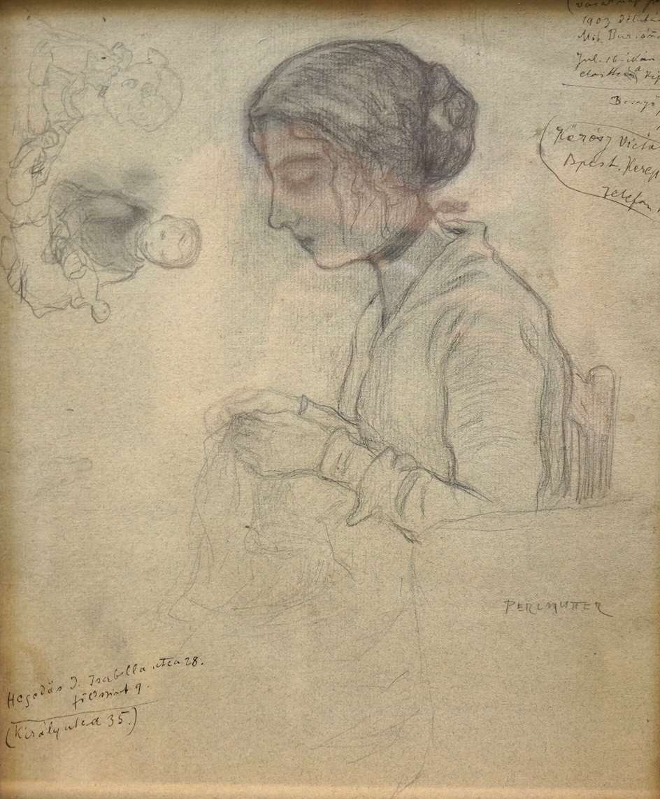Izsák Perlmutter, Hungarian (1866–1952), A woman sewing in an interior